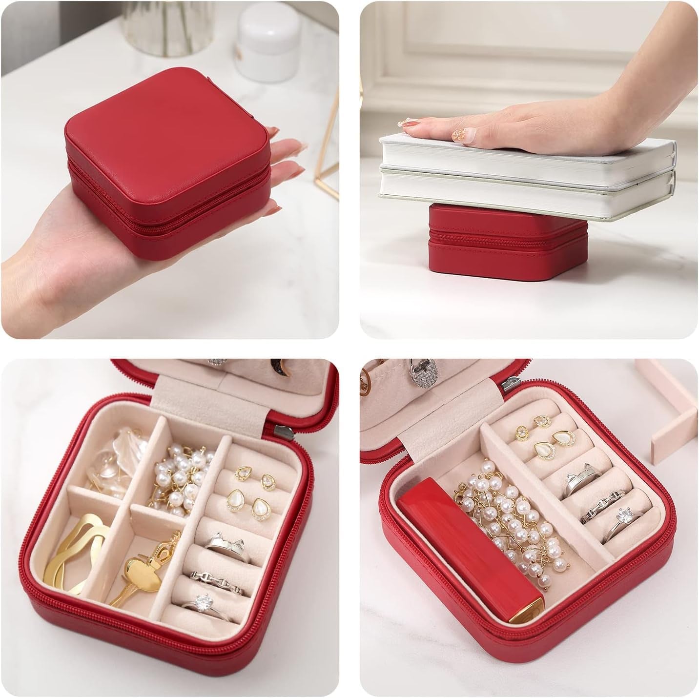 Houme Portable Jewellery Organiser with Dividers & Container for Rings, Earrings, Necklace - Pack of 2