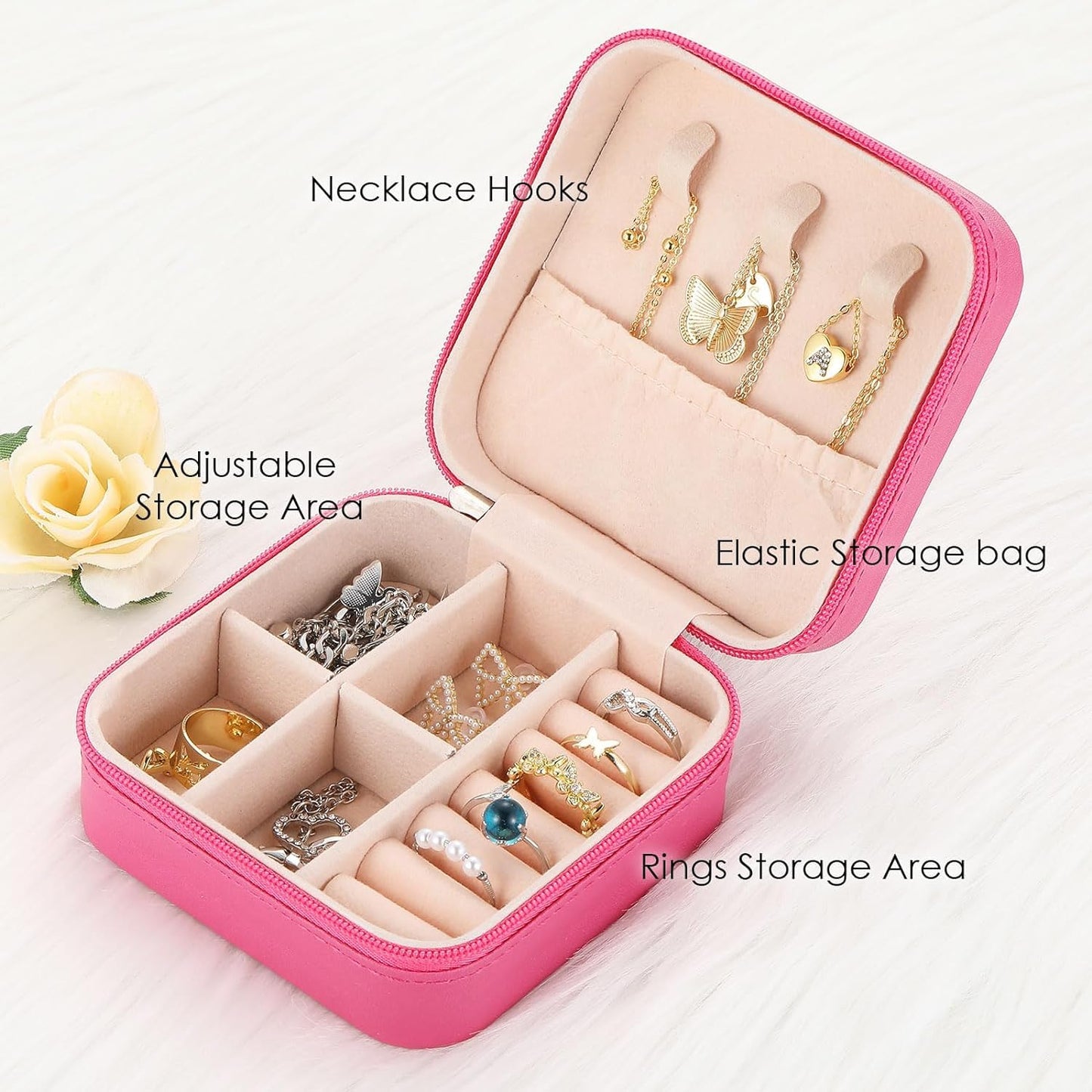 Houme Portable Jewellery Organiser with Dividers & Container for Rings, Earrings, Necklace - Pack of 2
