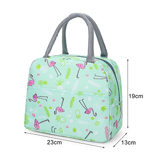 Green Flamingo Insulated Lunch Bag | Portable and Reusable (Full Print)