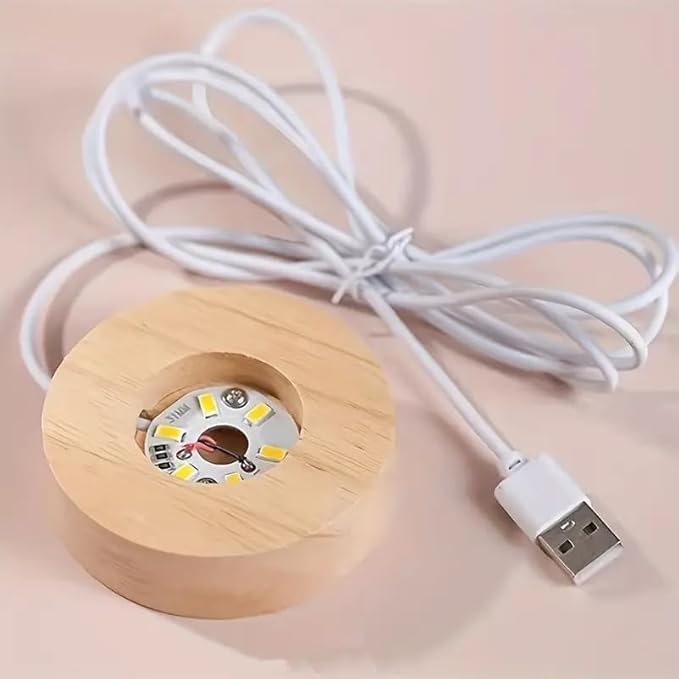 3D Moon Crystal Night Lamp with Warm White Dimmable LED Wooden Base