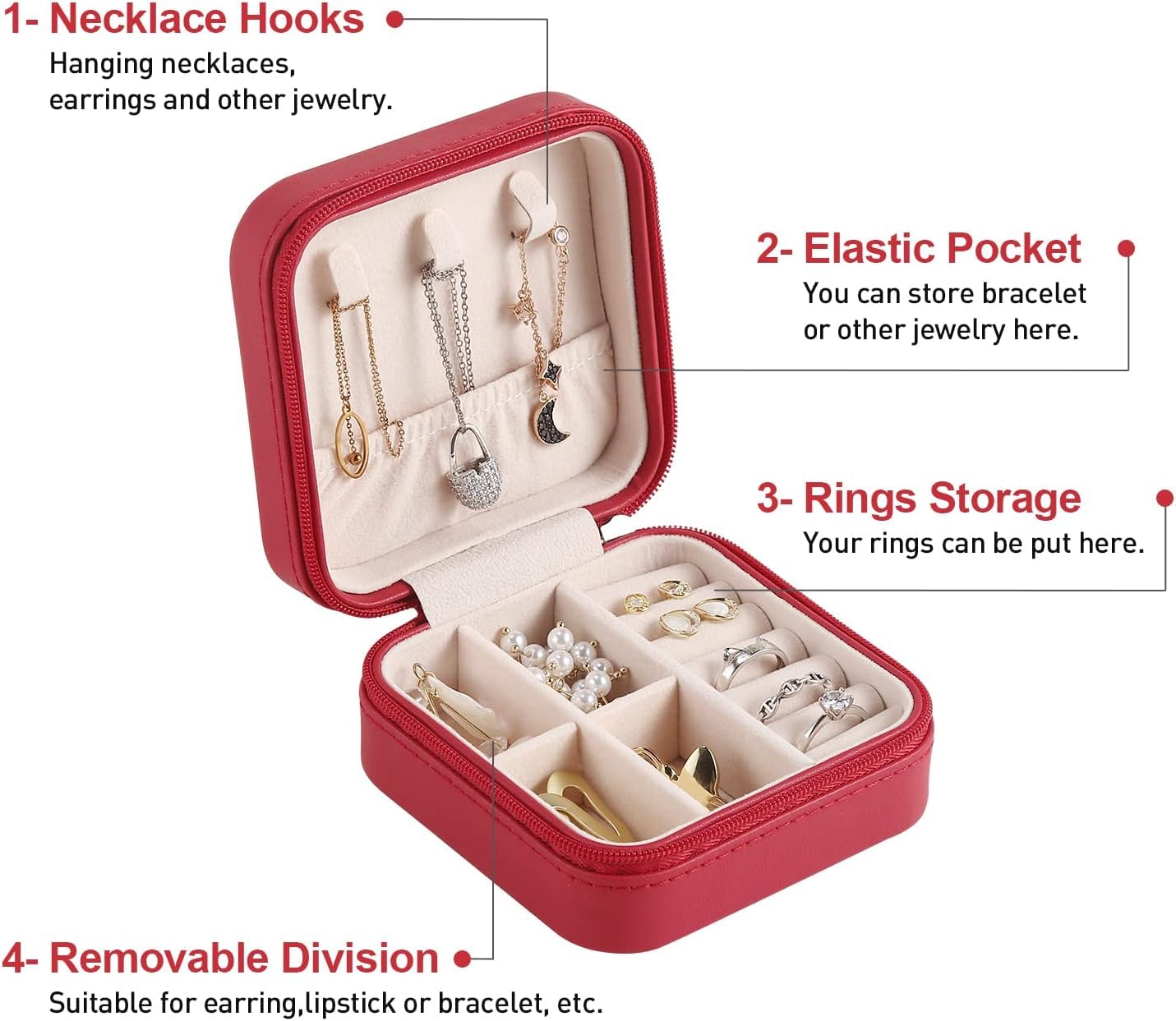 Houme Portable Jewellery Organiser with Dividers & Container for Rings, Earrings, Necklace - Pack of 2