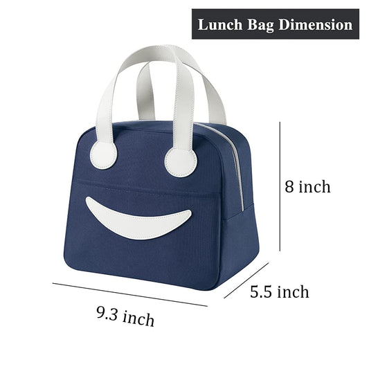 Smiley Lunch Bags for School, Office, Travel with Aluminum Lining, Leakproof | Navy Blue