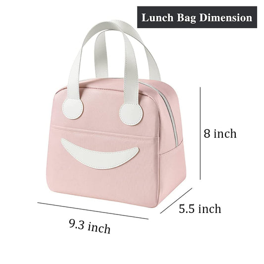 Smiley Lunch Bags for School, Office, Travel with Aluminum Lining, Leakproof | Pink