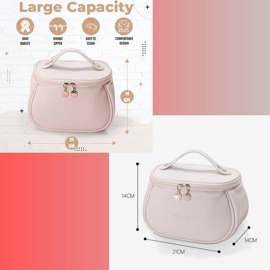 Makeup Bag, Portable Cosmetic Bag, Large Capacity for Girls & Women (White, BG)