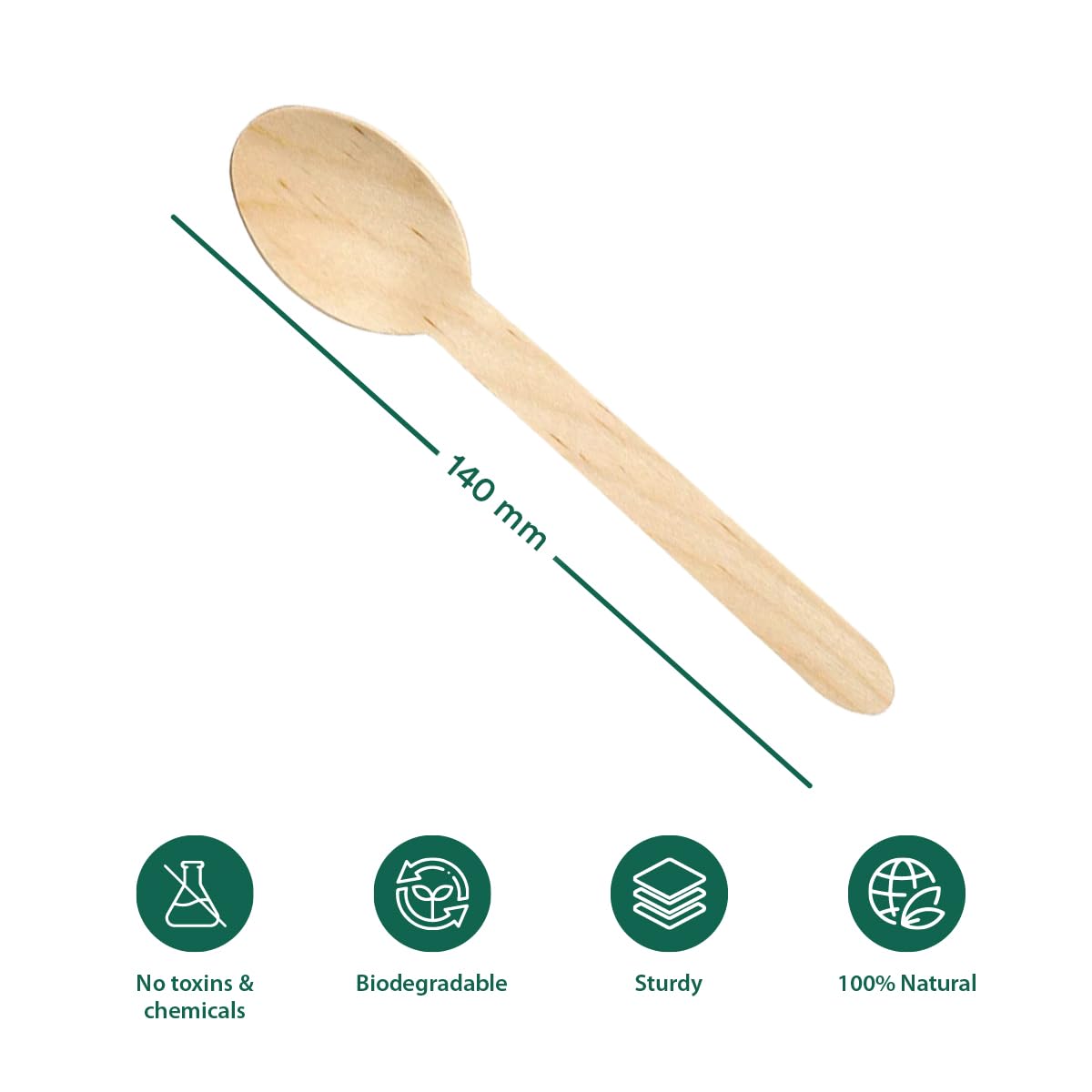 Eco Friendly Disposable Wooden Spoons, 140 mm, 100 Pieces/Pack (Pack of 1)