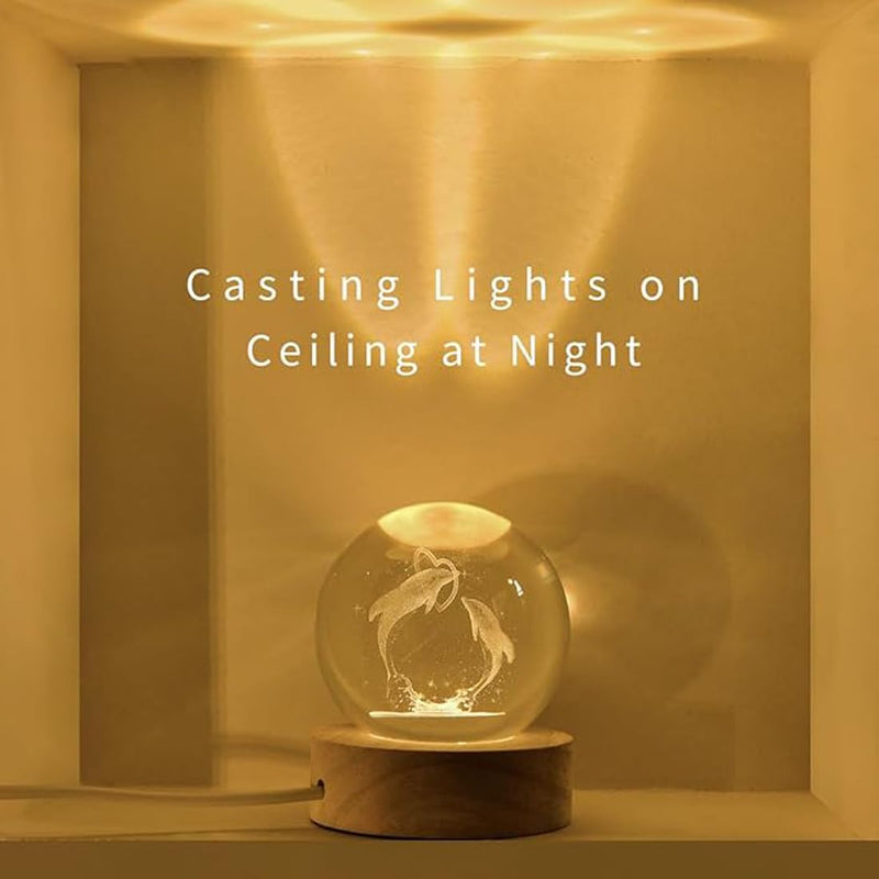 Houme crystal ball night lamps — warm white LED night lights on wooden bases