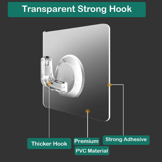 Sticker Wall Hooks For Hanging | Transparent & Waterproof (Pack Of 10)