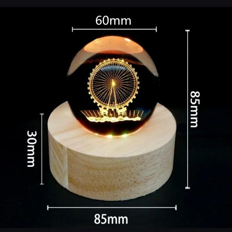Ferris Wheel Crystal Ball Night Lamp Beautifully Crafted Design in Glass, Wooden Display Stand