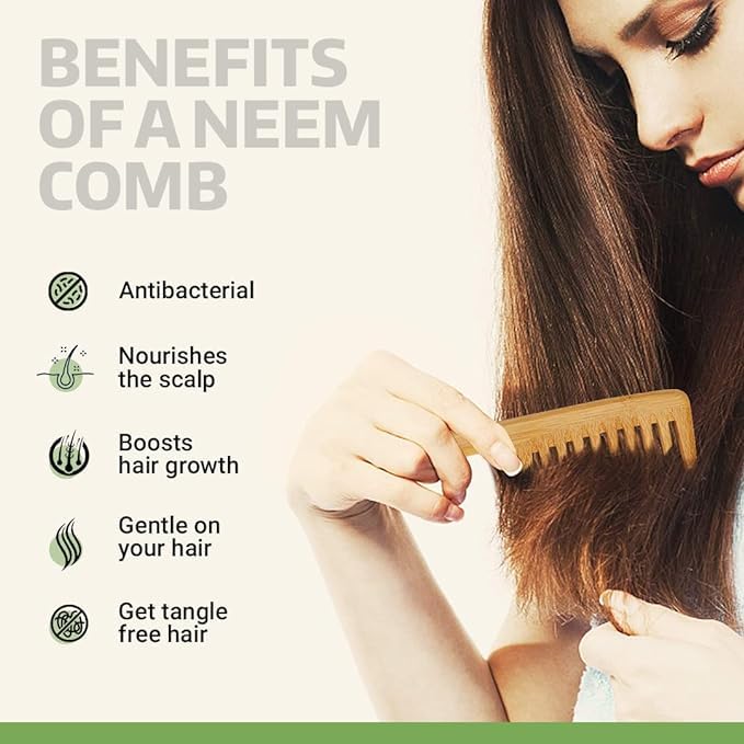 Neem Comb with handle | Anti bacterial - 1Pc