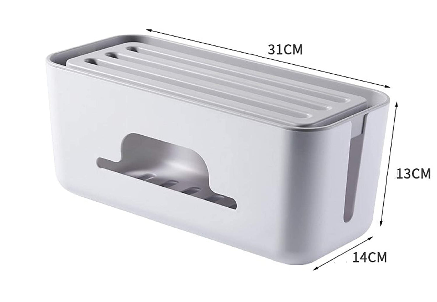 Cable Management Box with Mobile Stand - Power Strip, Cords, Wires | Surge Protector Hiding Cover Organizer for Home, Office (White)