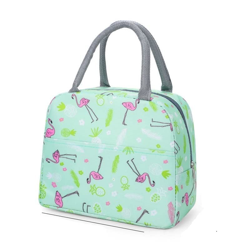 Green Flamingo Insulated Lunch Bag | Portable and Reusable (Full Print)
