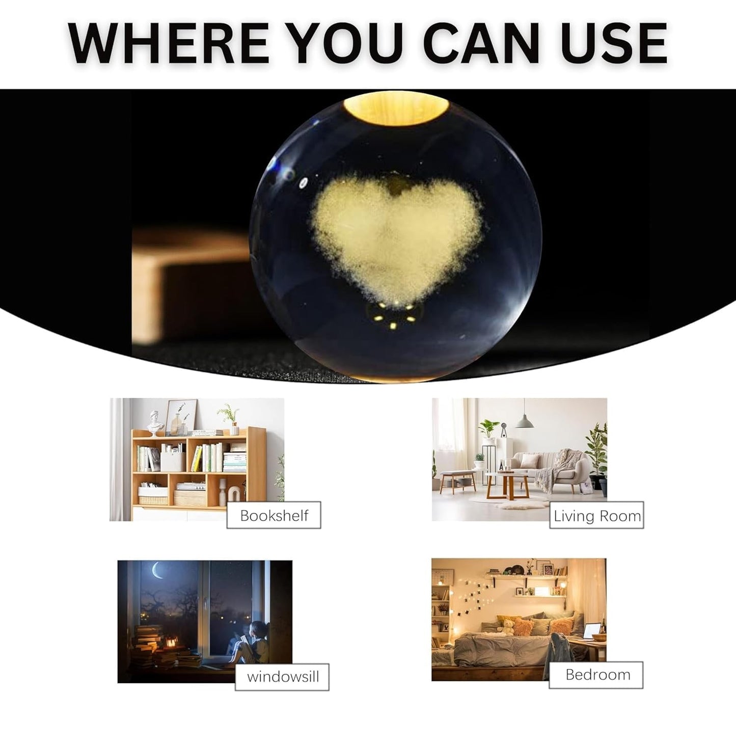 3D Love Heart Crystal Ball Night Lamp for Home Office Decoration Birthday Gift (Love Heart)
