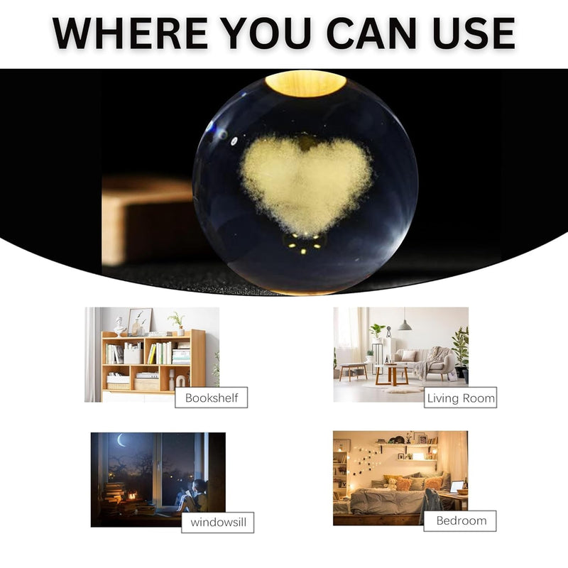 Houme Love Heart crystal ball night lamp, warm white USB night light
