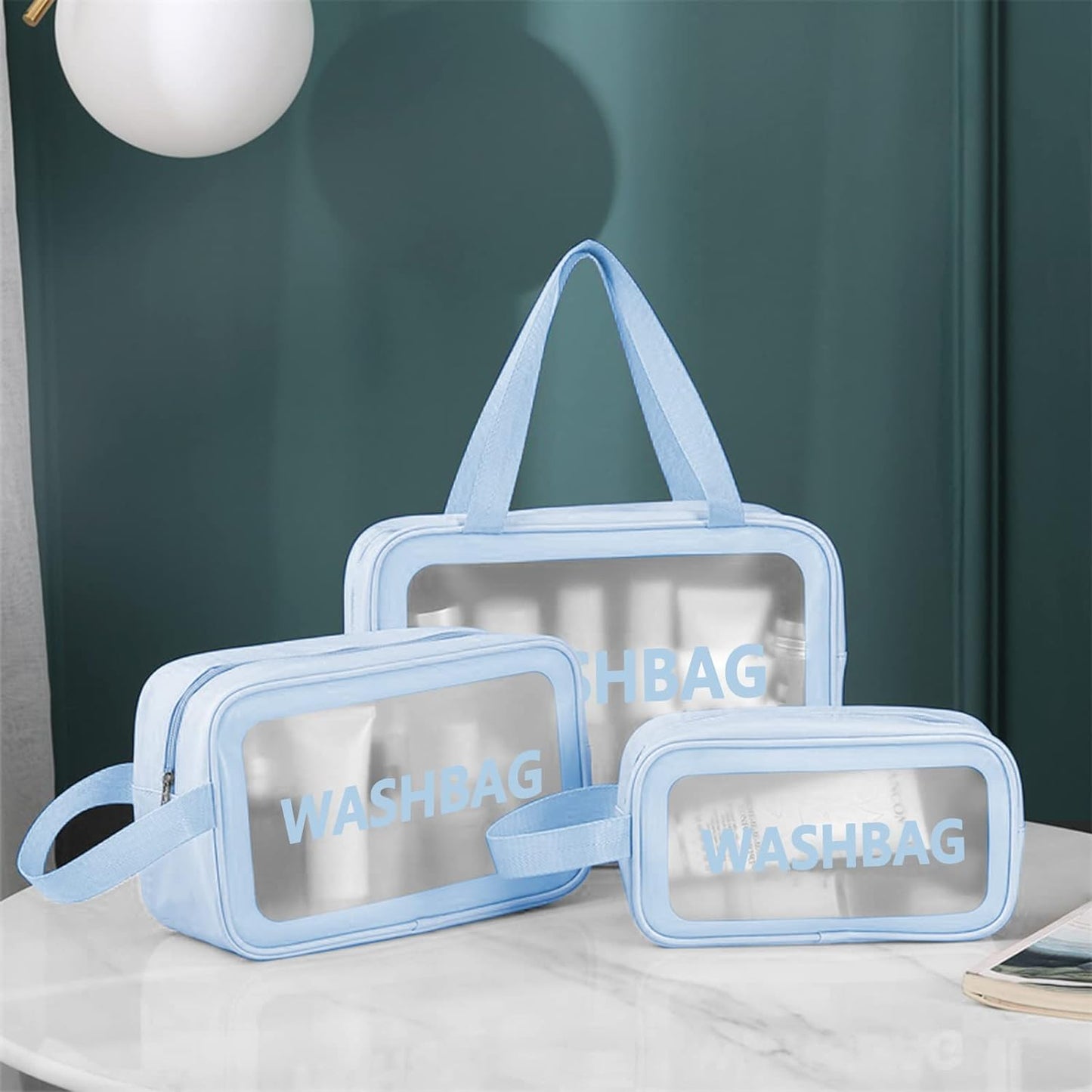 Makeup & Toiletry Bags for Cosmetics, Brushes, Accessories Set of 3 - (Blue)