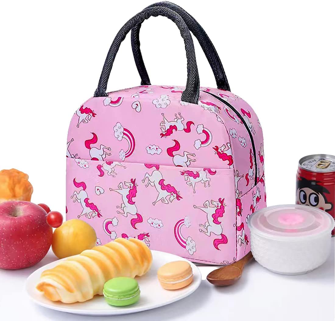 Insulated Lunch Bags For Office, School | Reusable (Green + Pink Flamingo)