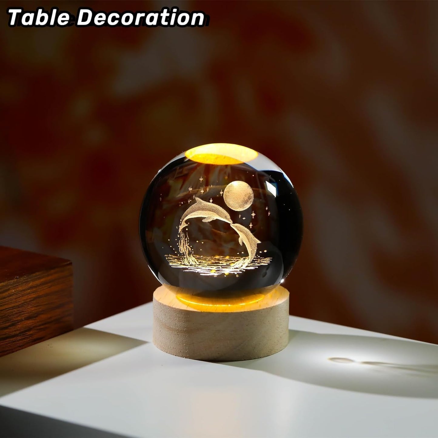 3D Galaxy Crystal Ball Night Lamp with USB Table LED - Dolphins