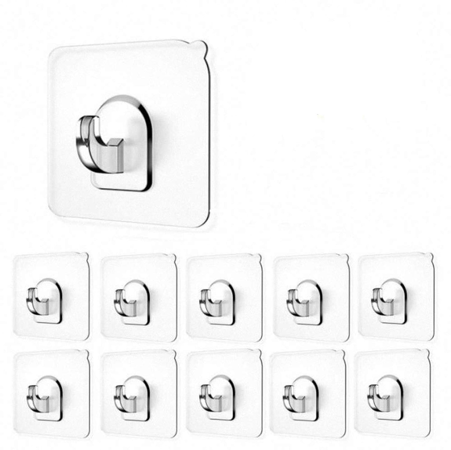 Sticker Wall Hooks For Hanging | Transparent & Waterproof (Pack Of 10)