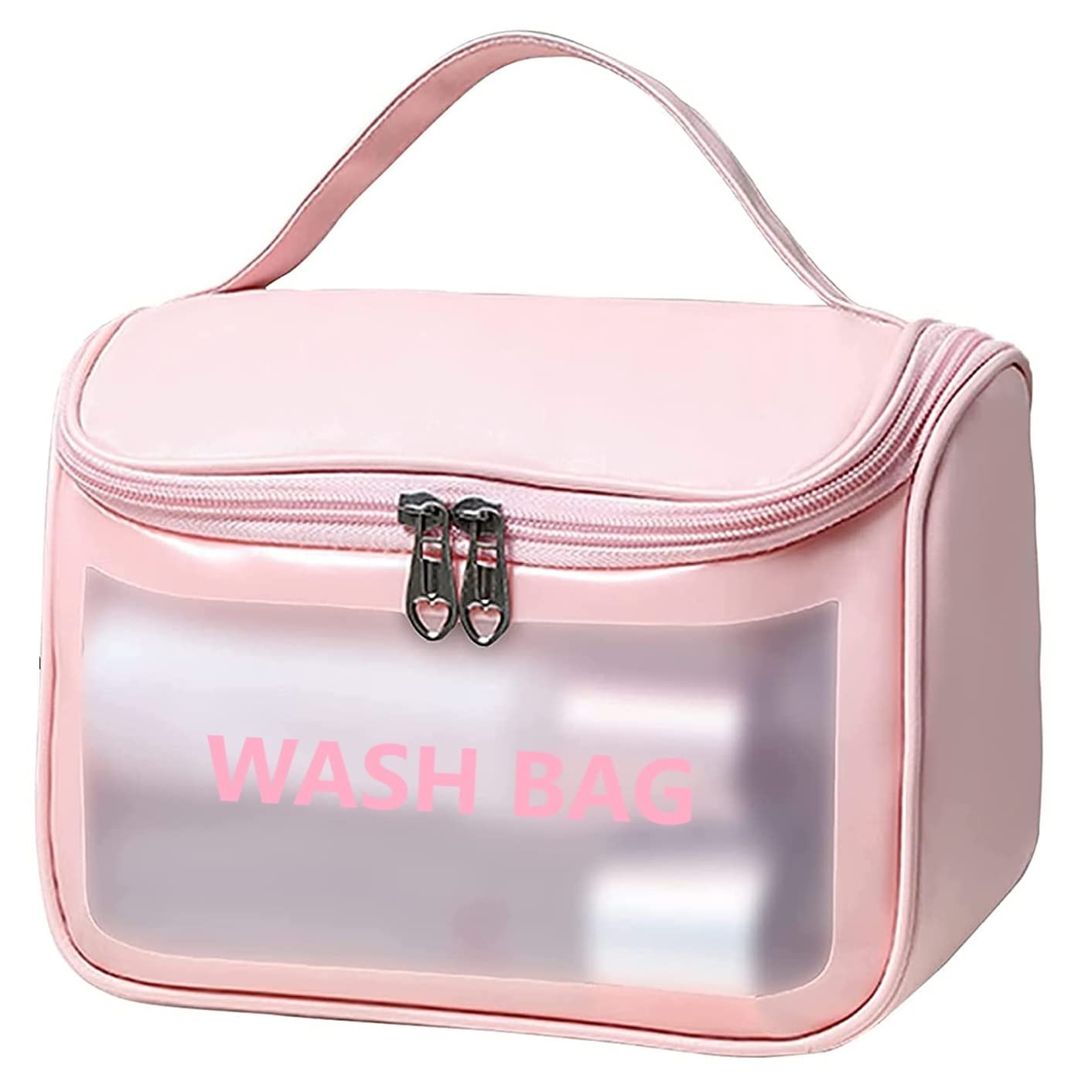 Multi-Functional Large Makeup Pouch For Women | Waterproof Pvc Cosmetic Bags With Hook For Girls - Pink (Sale)