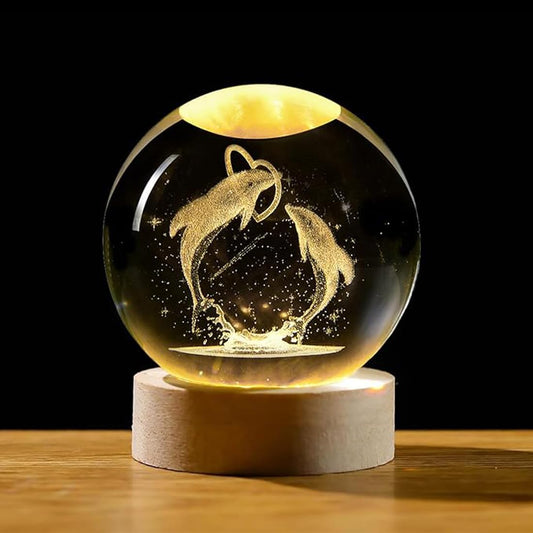 3D Galaxy Crystal Ball Night Lamp - Dolphins Heart