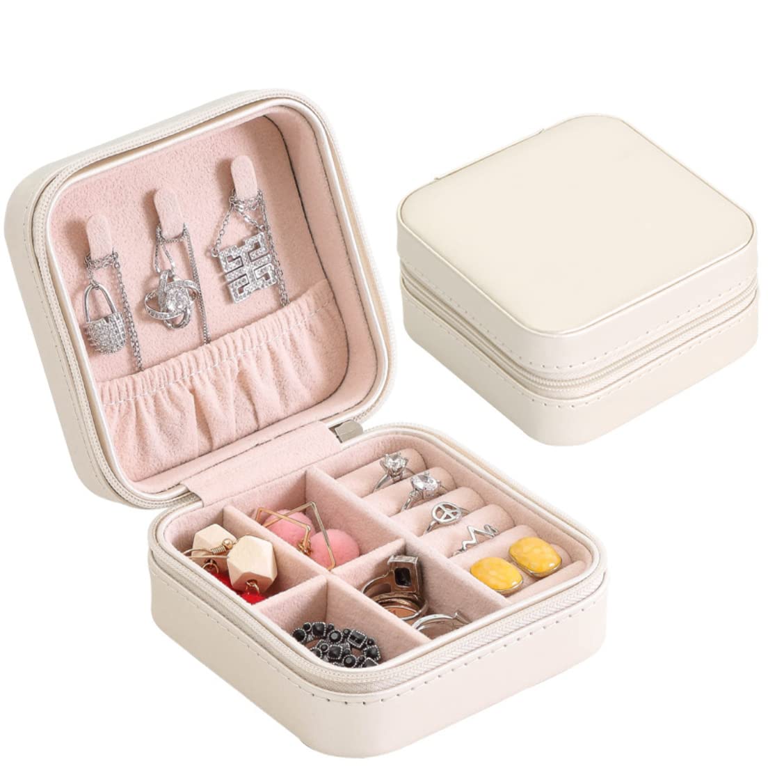 Houme Portable Jewellery Organiser with Dividers & Container for Rings, Earrings, Necklace - Pack of 2