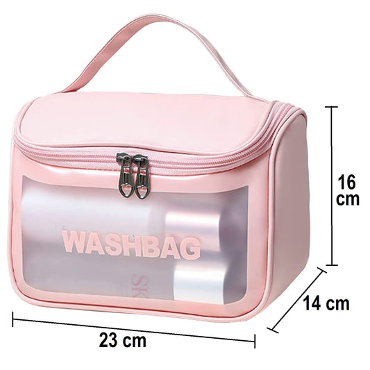 Multi-Functional Large Makeup Pouch For Women | Waterproof Pvc Cosmetic Bags With Hook For Girls - Pink (Sale)