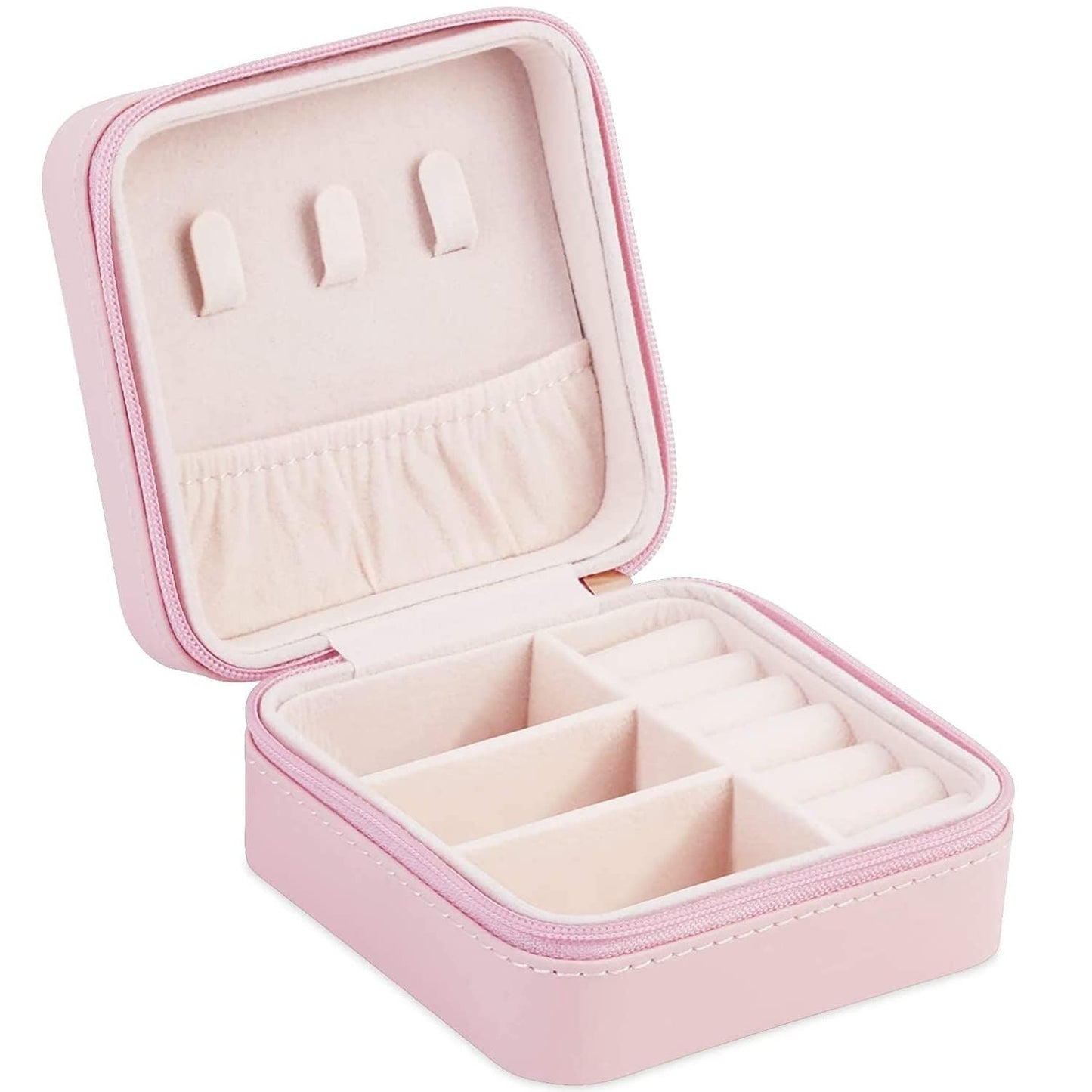 Houme Portable Jewellery Organiser with Dividers & Container for Rings, Earrings, Necklace - Pack of 2 (Pink + Light pink)