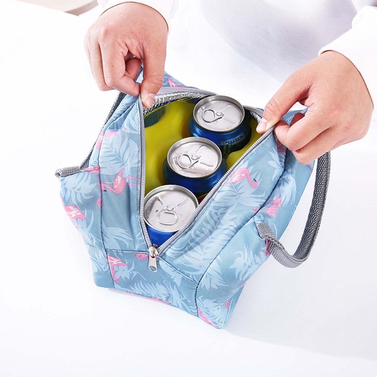 Grey Flamingo Insulated Lunch Bag | Portable and Reusable (Full Print)