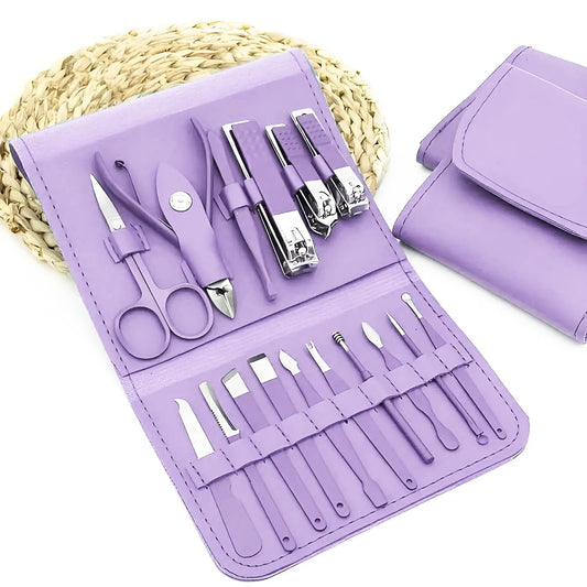 Manicure Nail Clipper Kit - 16 Pieces for Facial Care, Hand Care, Foot Care