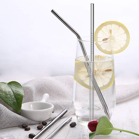 Reusable Stainless Steel Straw Set with Cleaning Brush for Juice, Cocktails - Set of 5