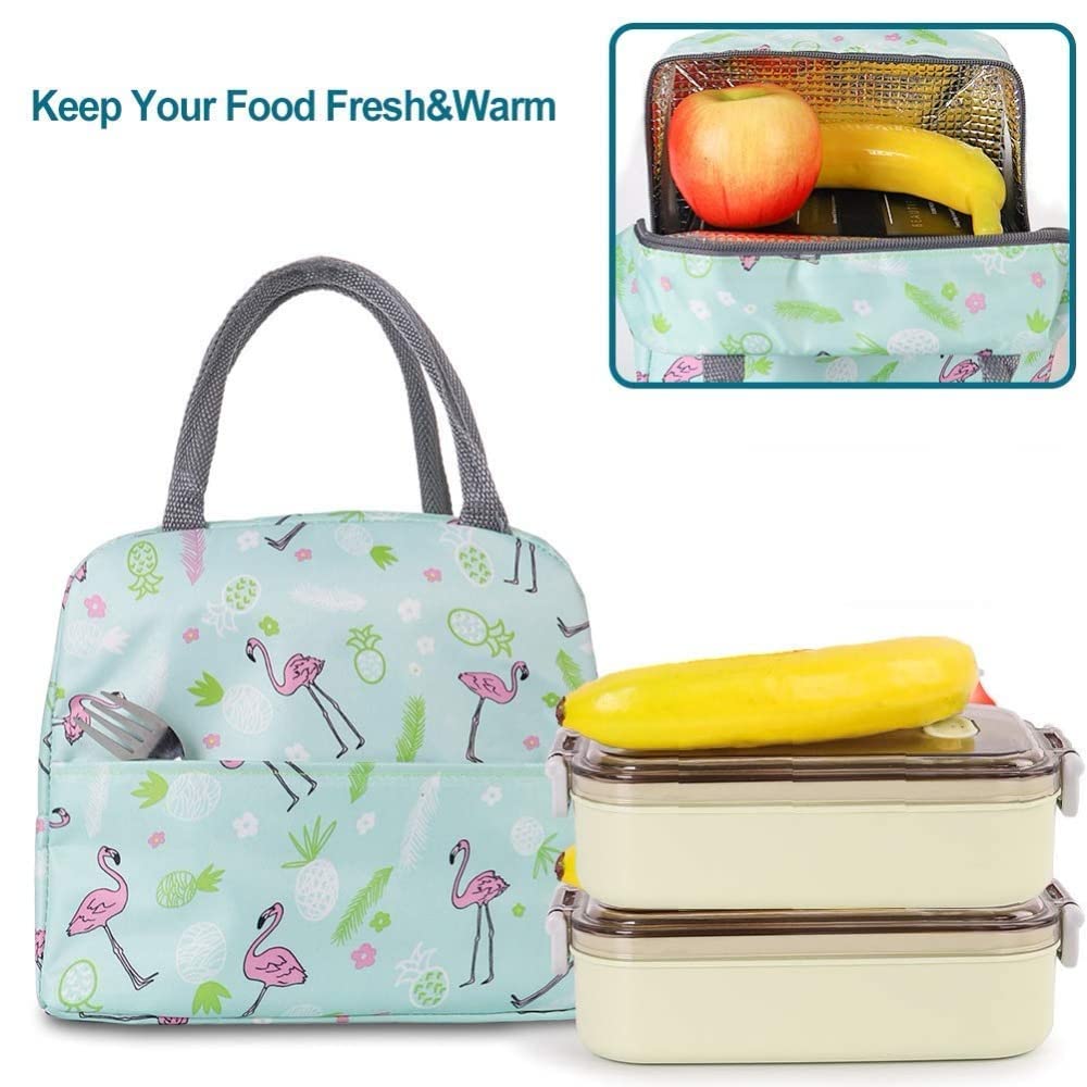Green Flamingo Insulated Lunch Bag | Portable and Reusable (Full Print)