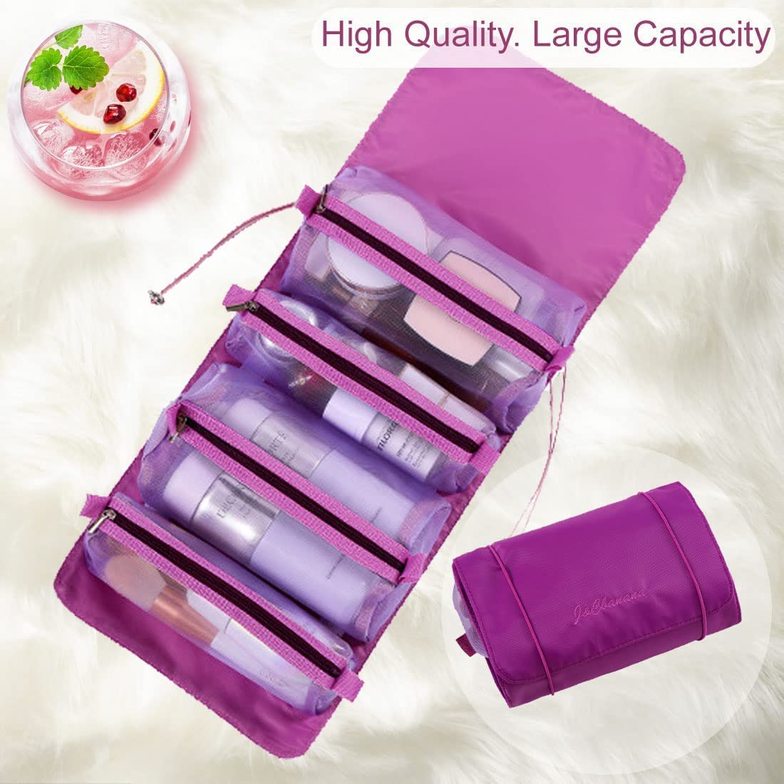 Foldable Make up Pouch for Makeup Accessories, Storage Bag for Cosmetics (Purple)