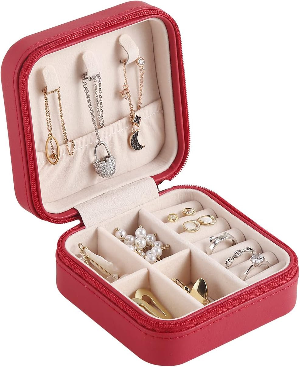 Houme Portable Jewellery Organiser with Dividers & Container for Rings, Earrings, Necklace - Pack of 2