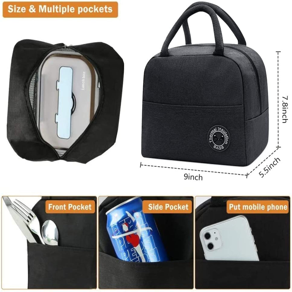 Lunch Bags Insulated For Office | Portable And Reusable (Black), 1 liter