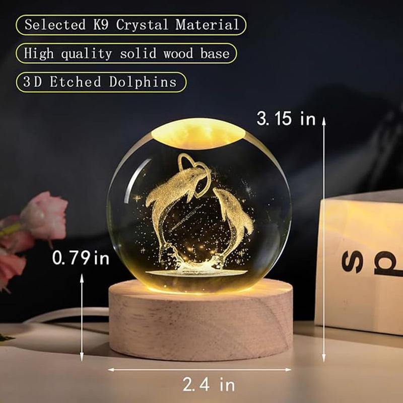 Houme 3D crystal ball night lamp — 6 cm K9 crystal ball on a wooden LED base