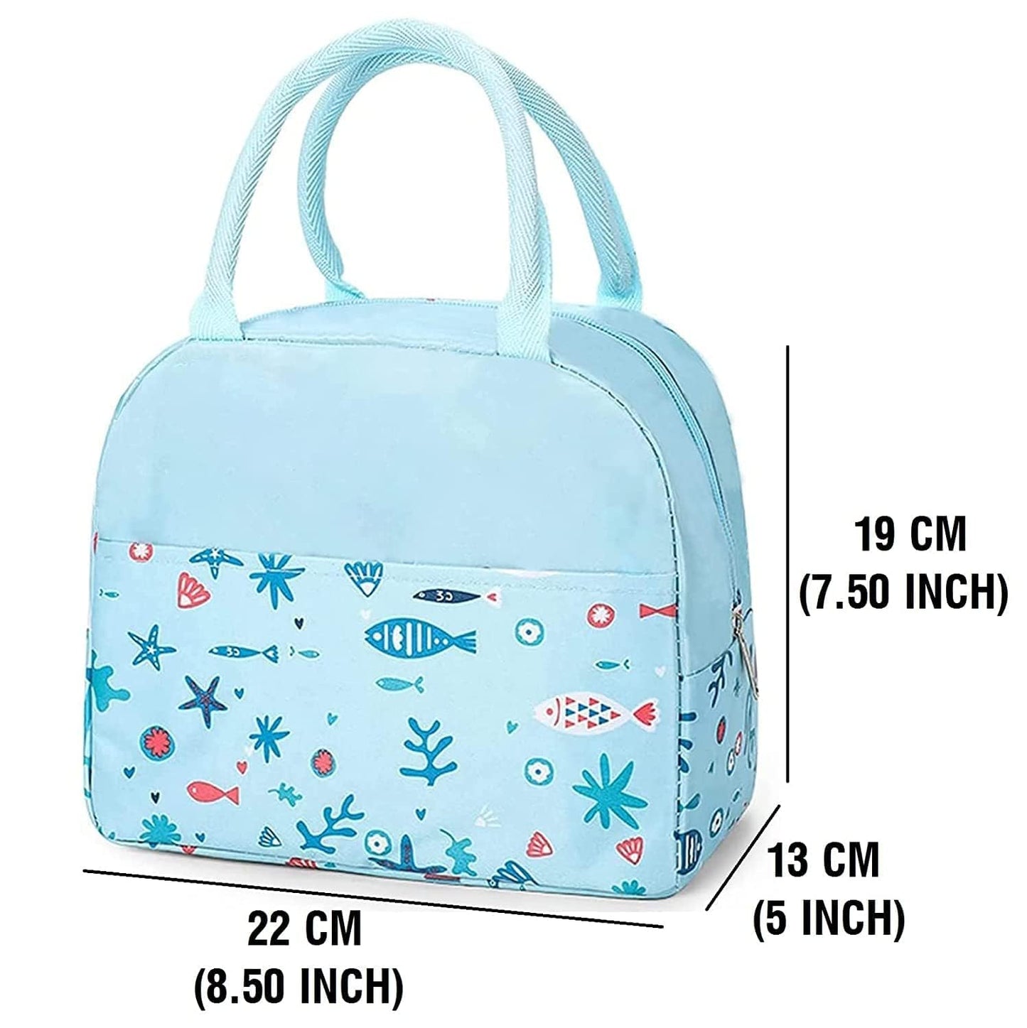 Insulated Lunch Bag | Portable and Reusable : Blue Fish Design (Half Print)