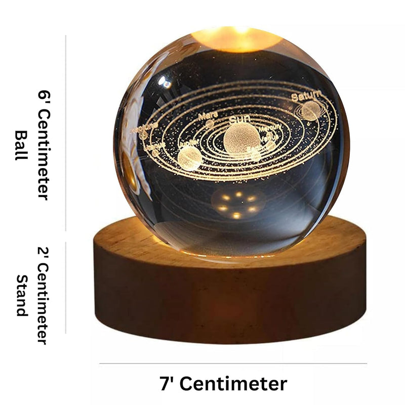 Solar System crystal ball night lamp — 6 cm K9 crystal ball on a 6 cm wooden LED base