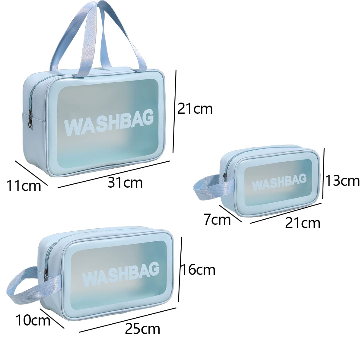 Makeup & Toiletry Bags for Cosmetics, Brushes, Accessories Set of 3 - (Blue)