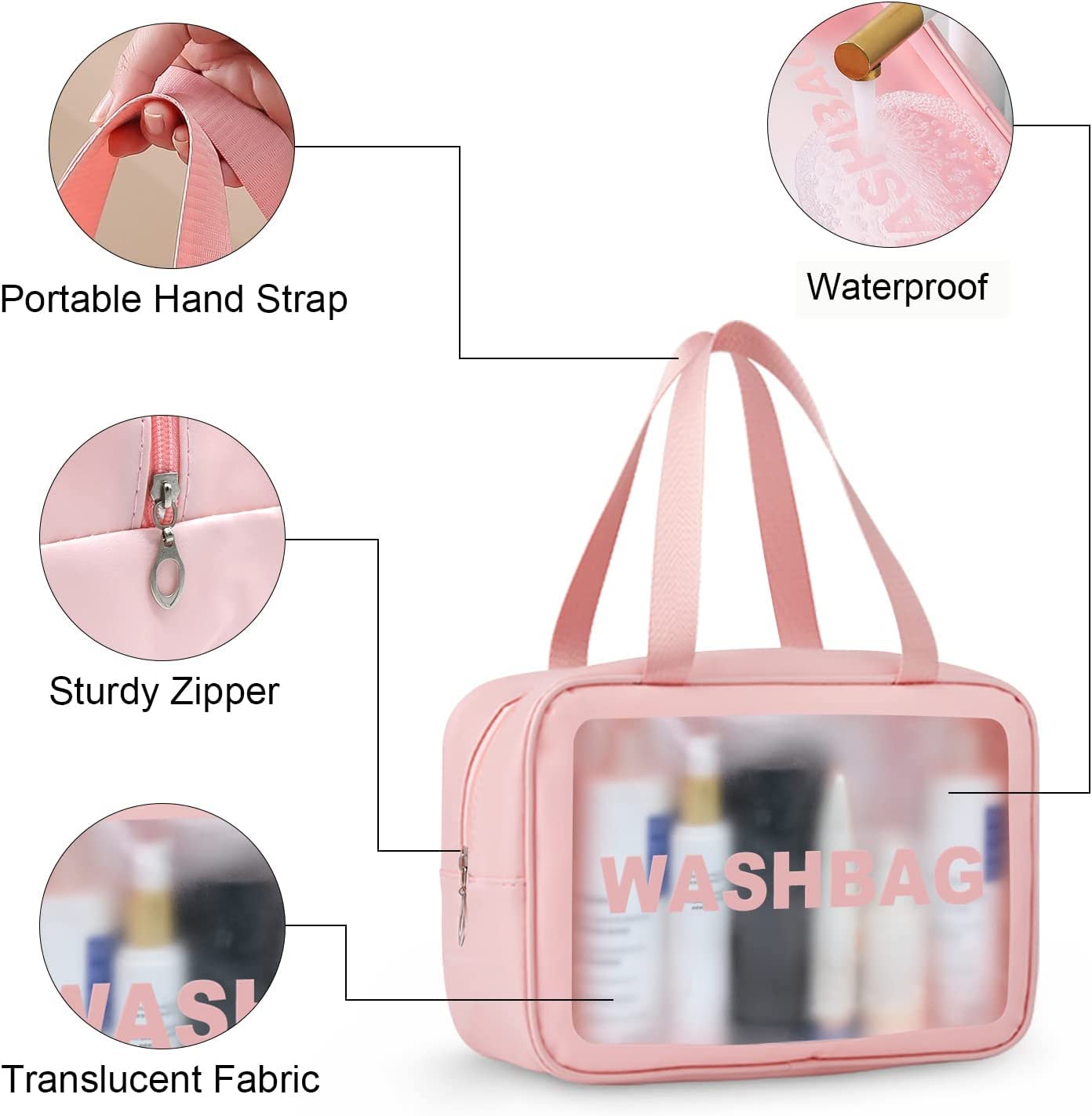 Makeup & Toiletry Bags for Cosmetics, Brushes, Accessories Set of 3 - (Pink)