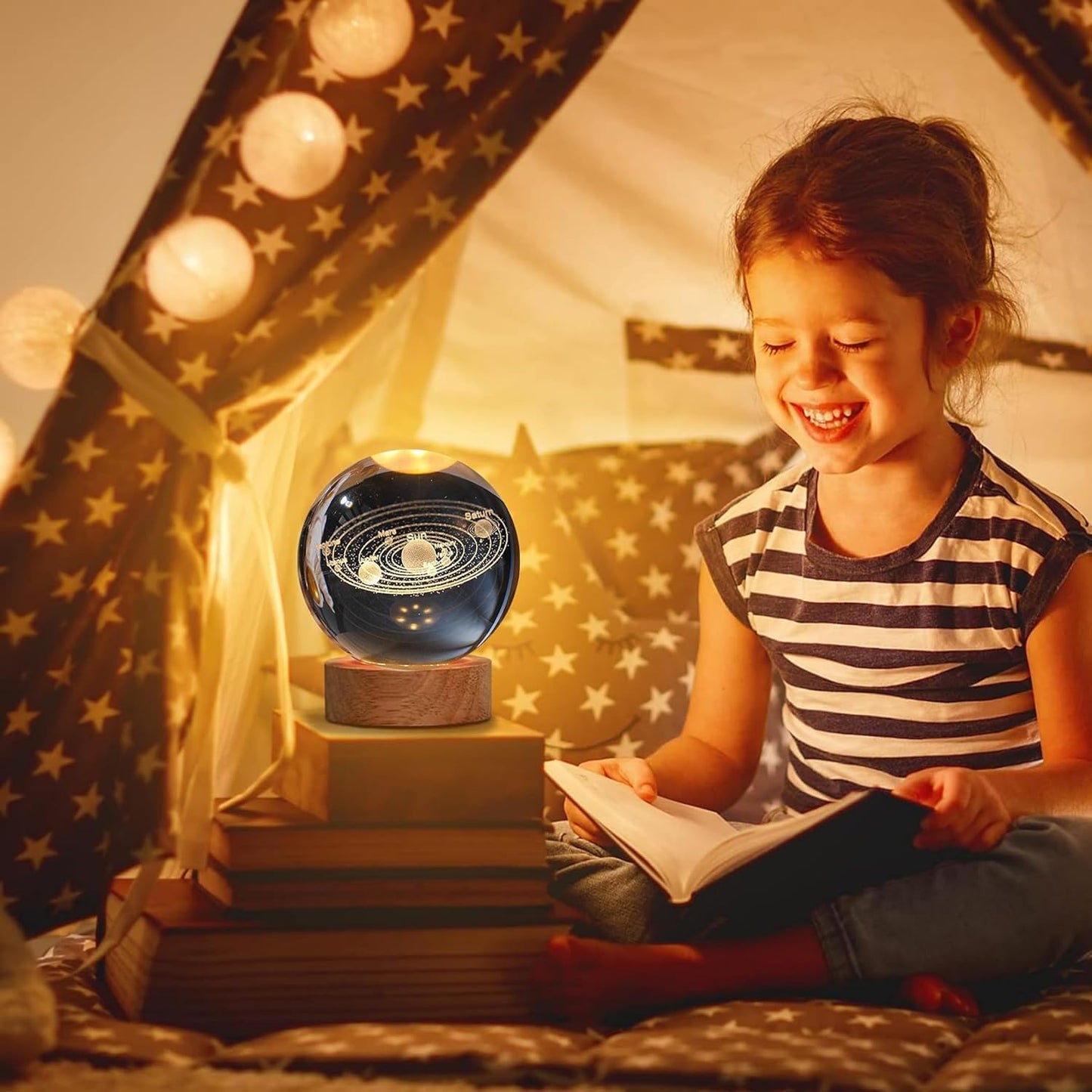 3D Galaxy Crystal Ball Night Lamp with USB Table LED - (Solar System)
