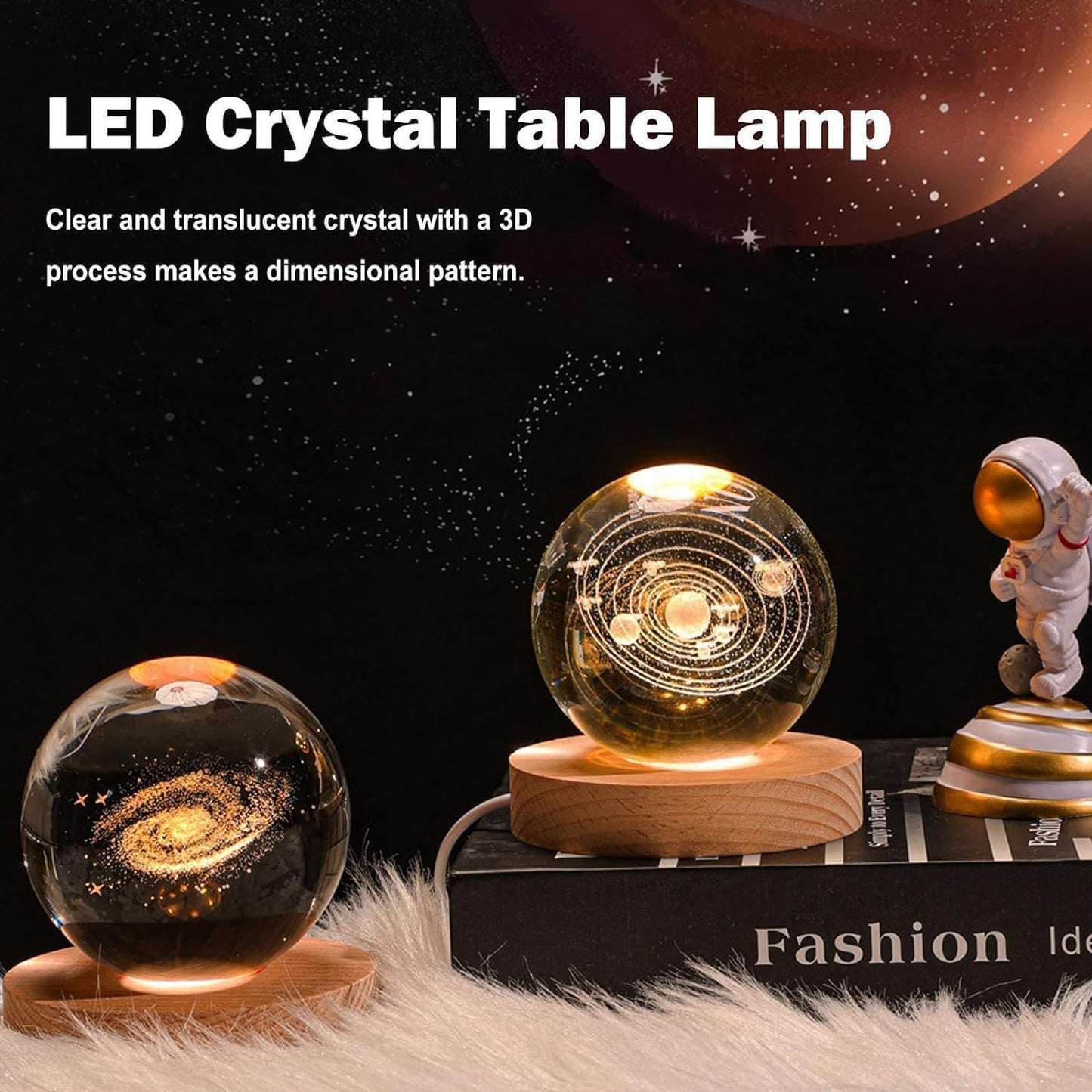 3D Galaxy Crystal Ball Night Lamp with USB Table LED - (Solar System)
