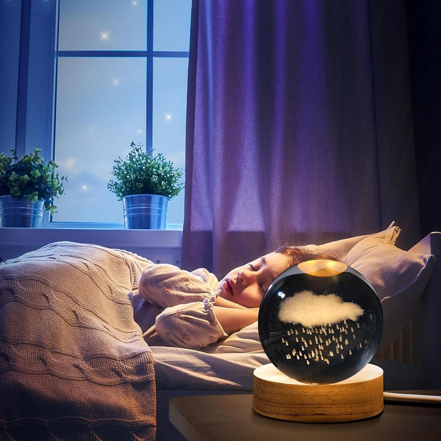 Cloud Rain Crystal Ball Night Lamp (Warm White)