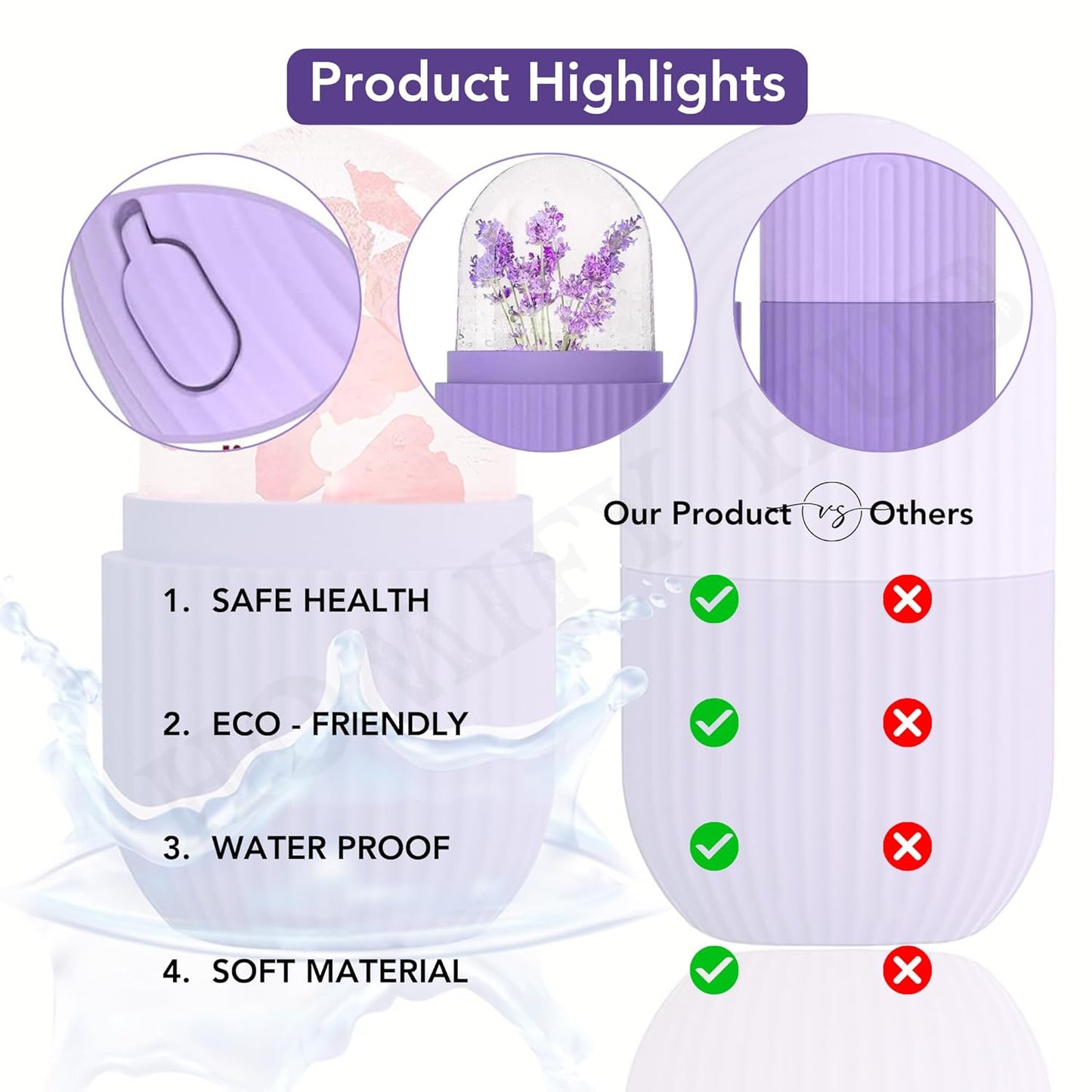 Ice Roller Combo for Face Neck & Body Cleansing, Remove Dark Puffy Eyes (Pastle Red & Purple)