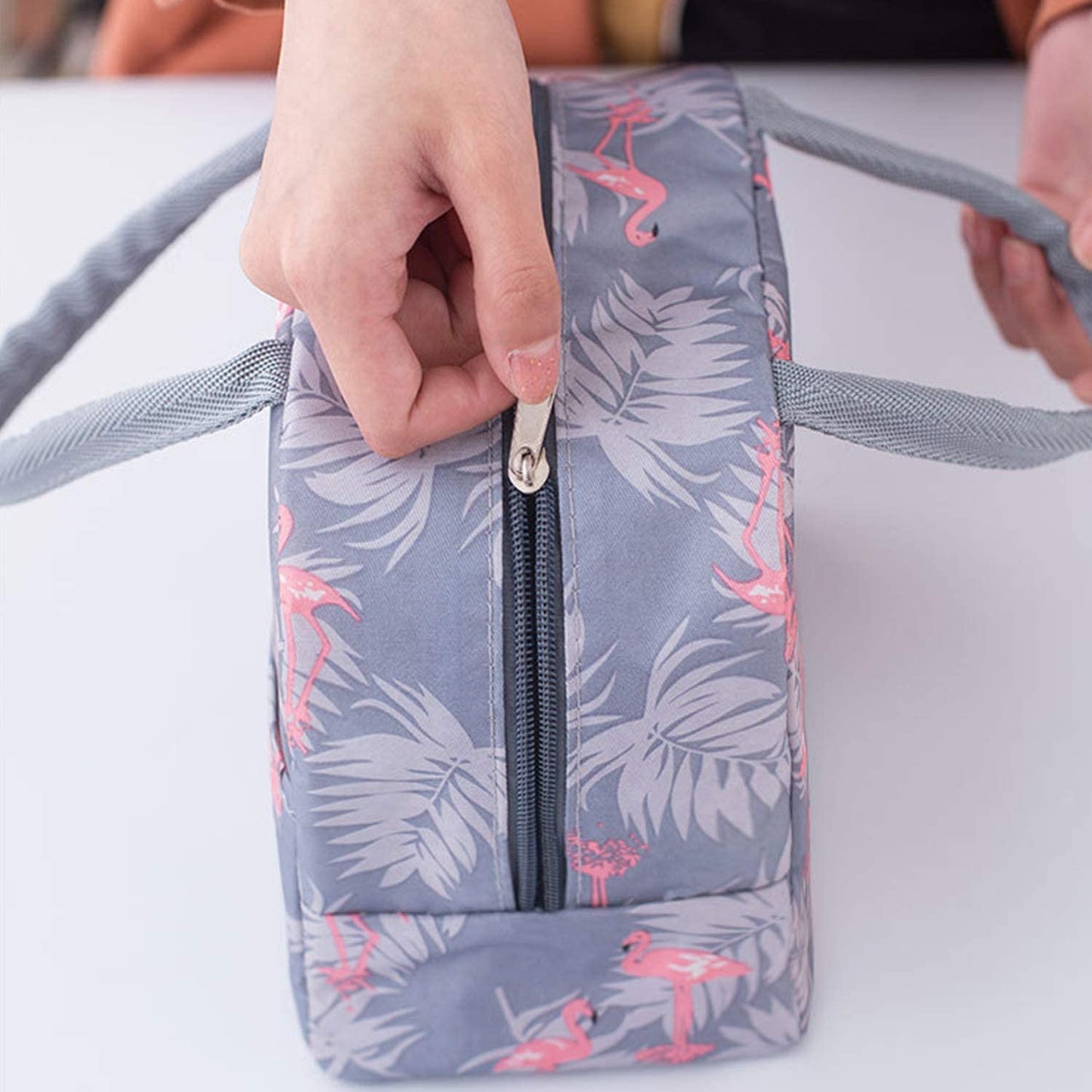 Grey Flamingo Insulated Lunch Bag | Portable and Reusable (Full Print)