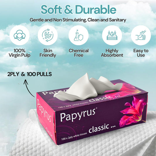 Papyrus Face Tissue Box | Ultra Soft, Highly Absorbent Face Tissue Wipes Skin (100 Pulls 200 Sheets Per Box) -Set of 4