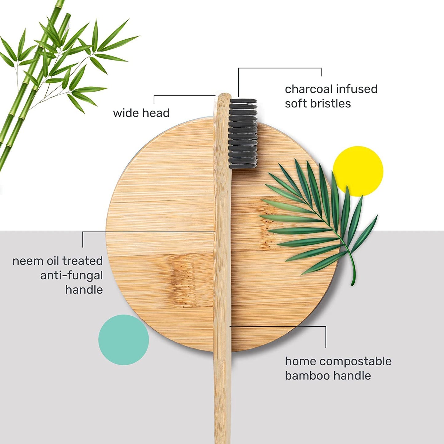Bamboo Eco Friendly Tooth Brush with charcoal bristles | Pack of 4