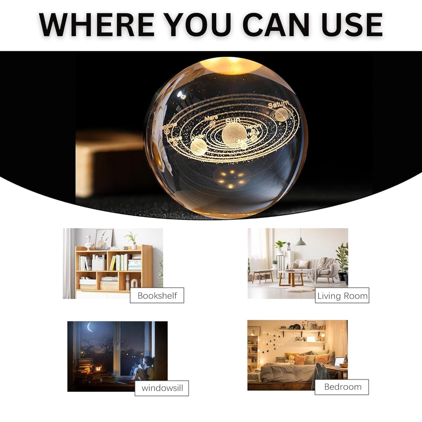 3D Galaxy Crystal Ball Night Lamp with USB Table LED - (Solar System)