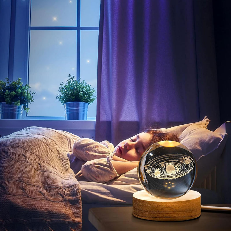 Houme 3D crystal ball night lamp — 6 cm K9 crystal ball on a wooden LED base
