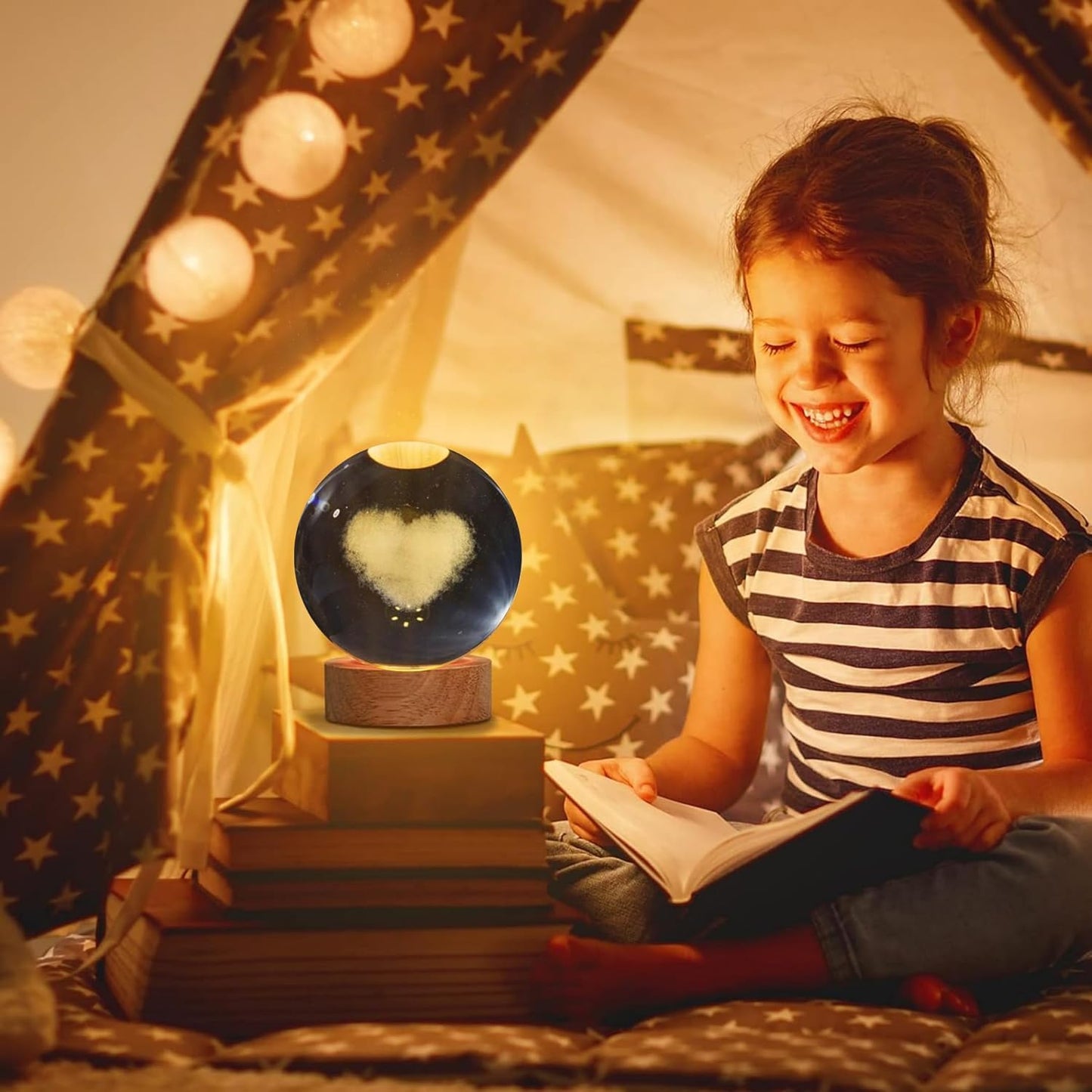 3D Love Heart Crystal Ball Night Lamp for Home Office Decoration Birthday Gift (Love Heart)