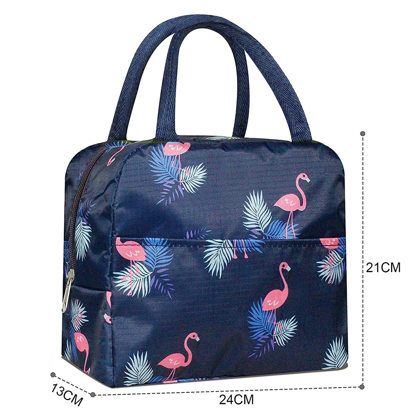 Navy Blue Flamingo Insulated Lunch Bag | Portable and Reusable (Full Print)