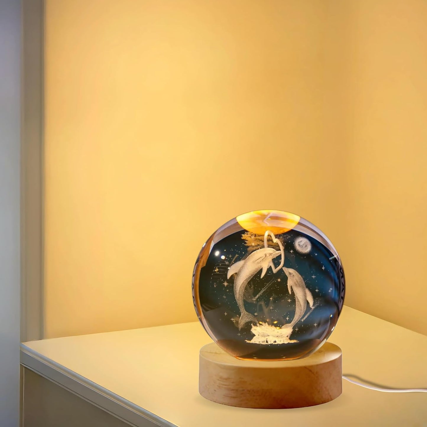 3D Galaxy Crystal Ball Night Lamp with USB Table LED - Dolphins